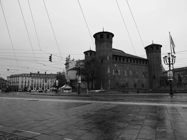 Náměstí Piazza Castello v Turíně v černé a bílé — Stock fotografie