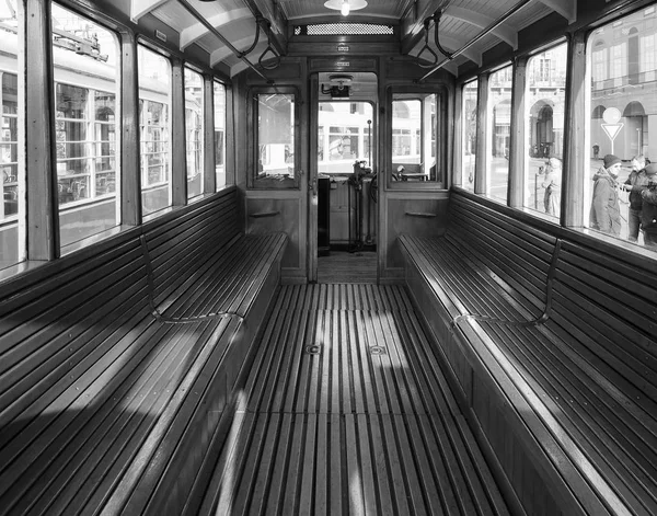 Tranvía Vintage 502 en el Trolley Festival de Turín en blanco y negro —  Fotos de Stock