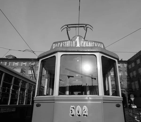 Tram Vintage 502 au Trolley Festival de Turin en noir et blanc — Photo