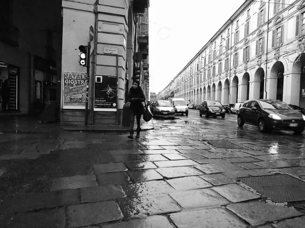 Via Po à Turin en noir et blanc — Photo