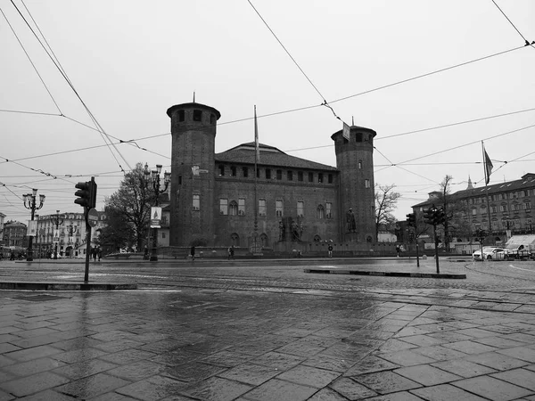 Praça Piazza Castello em Turim em preto e branco — Fotografia de Stock