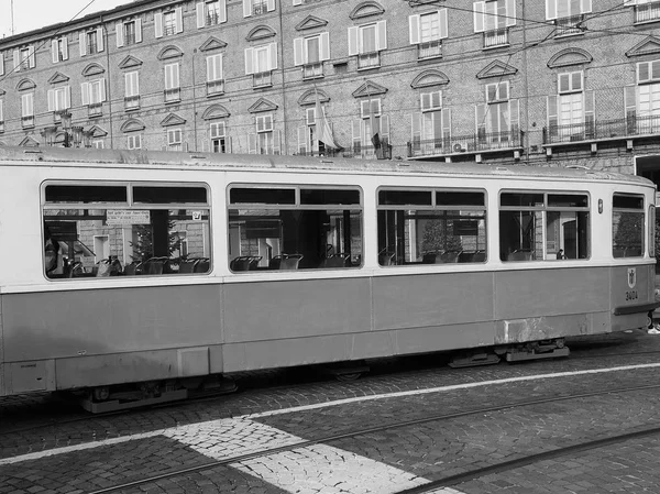 Vintage allemand 3404 tram au Festival Turin Trolley en noir et — Photo