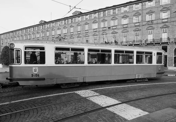 Tram vintage tedesco 3404 al Torino Trolley Festival in nero e — Foto Stock