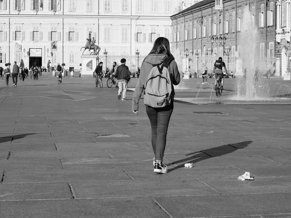Πλατεία Piazza Castello στο Τορίνο σε μαύρο και άσπρο — Φωτογραφία Αρχείου