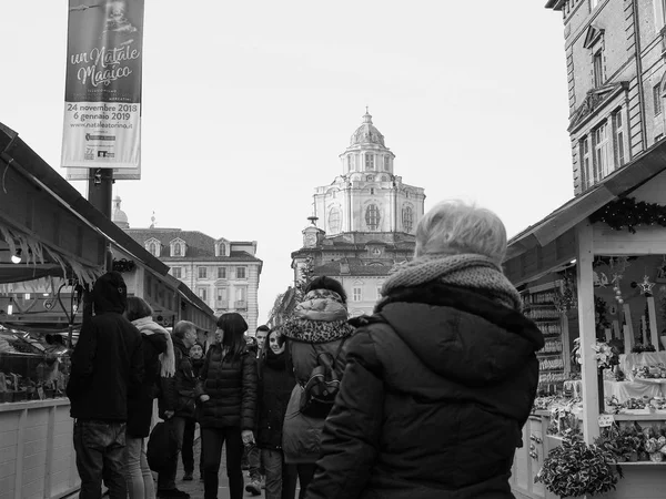 Marché de Noël à Turin en noir et blanc — Photo