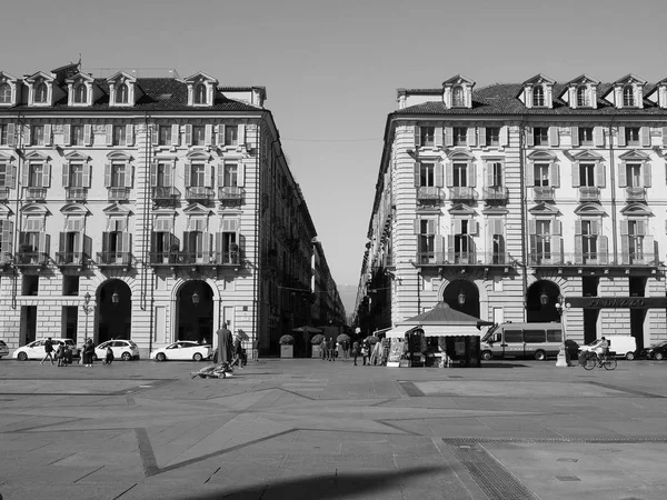 Náměstí Piazza Castello v Turíně v černé a bílé — Stock fotografie