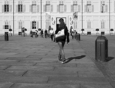 Piazza Castello Torino'da Meydanı'nda siyah ve beyaz