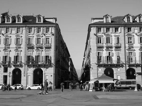 Plaza Castello en Turín en blanco y negro — Foto de Stock