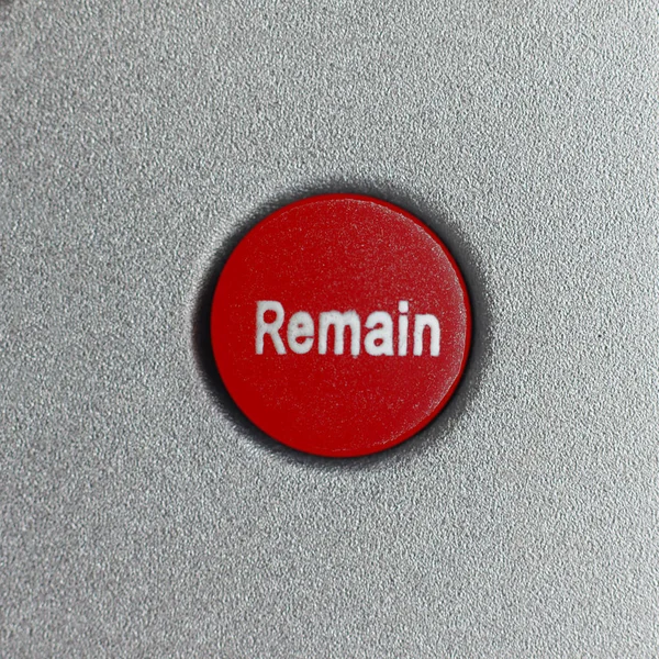 Rød forbli-knapp (Brexit ) – stockfoto