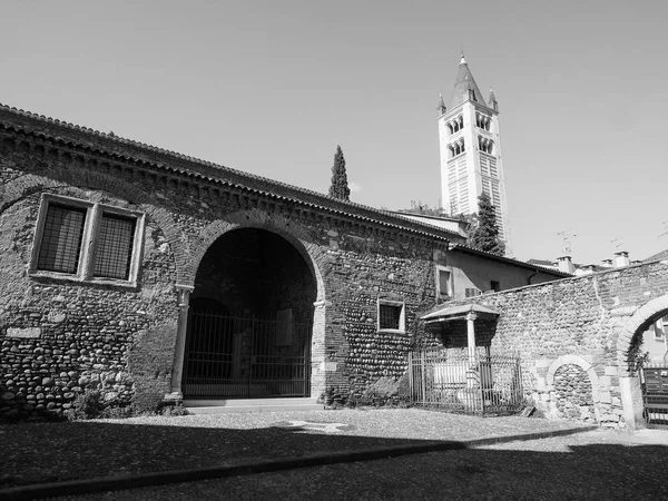 San Zeno Bazilikası Verona siyah ve beyaz — Stok fotoğraf