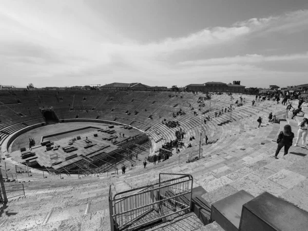 Římský amfiteátr Verona Arena černé a bílé — Stock fotografie