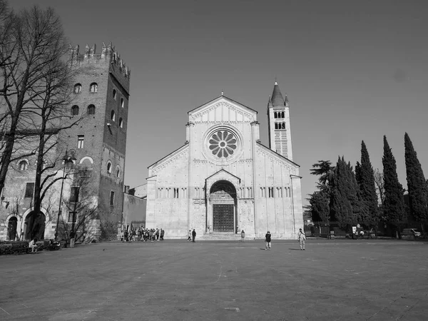 Bazylika San Zeno w Verona czerni i bieli — Zdjęcie stockowe