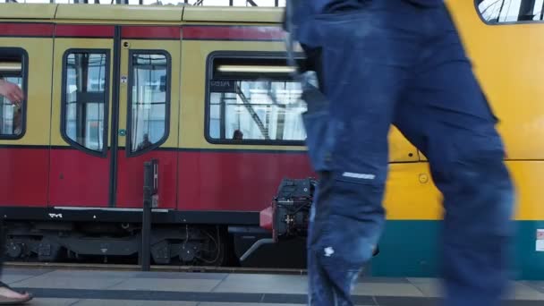Circa 2019 火车在亚历山大广场站到达和离开 站台上的人 — 图库视频影像