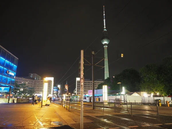 Alexanderplatz in Berlin at night — Stock Photo, Image