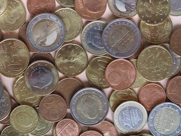 Monedas en euros, la Unión Europea como fondo —  Fotos de Stock