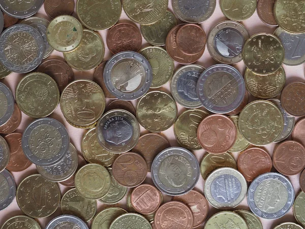 Monedas en euros, la Unión Europea como fondo —  Fotos de Stock