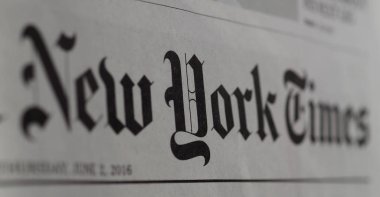New York - Ağu 2019: New York Times gazete başlığı işareti