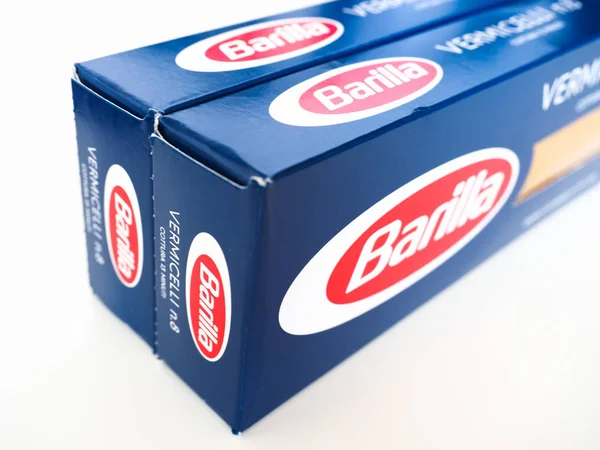 Parma-aug 2019: Barilla-logo op een pakje pasta — Stockfoto