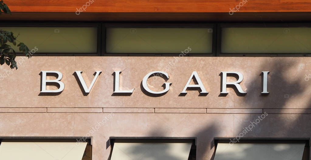 DUESSELDORF, GERMANY - CIRCA AUGUST 2019: Bulgari sign