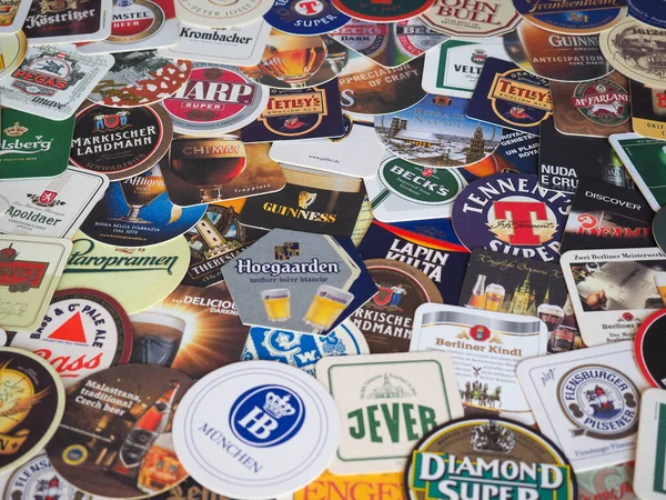 London March 2020 Beer Mats Many Different Brands — Stock Photo, Image