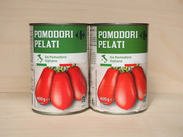 Milan Italie Circa Avril 2020 Tomates Conserve Carrefour — Photo