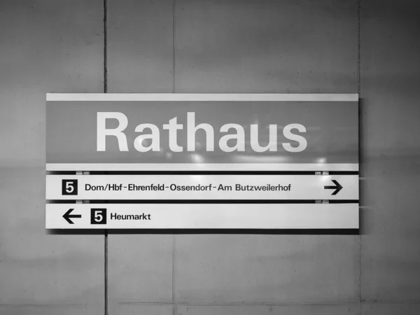 Cartel Estación Metro Koeln Alemania Circa Agosto 2019 Rathaus Ayuntamiento —  Fotos de Stock