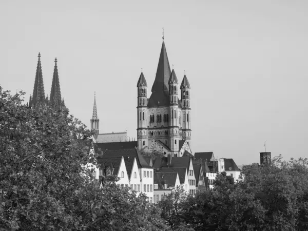 Altstadt Znamená Staré Město Koelnu Německo Černobílém — Stock fotografie