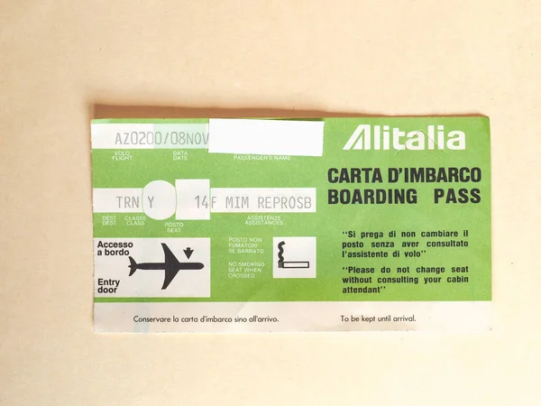 Roma Itália Circa Junho 2020 Cartão Embarque Vintage Alitalia Carta — Fotografia de Stock