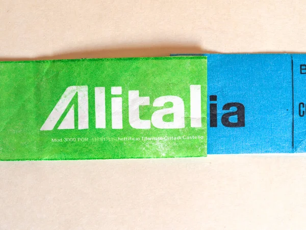 Rome Italien Circa Juni 2020 Alitalia Flygbolag Bagagetaggar — Stockfoto