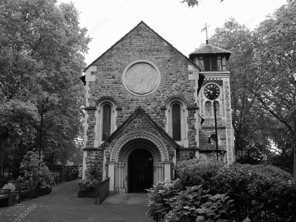 St Pancras Old Church in London, UK in black and white