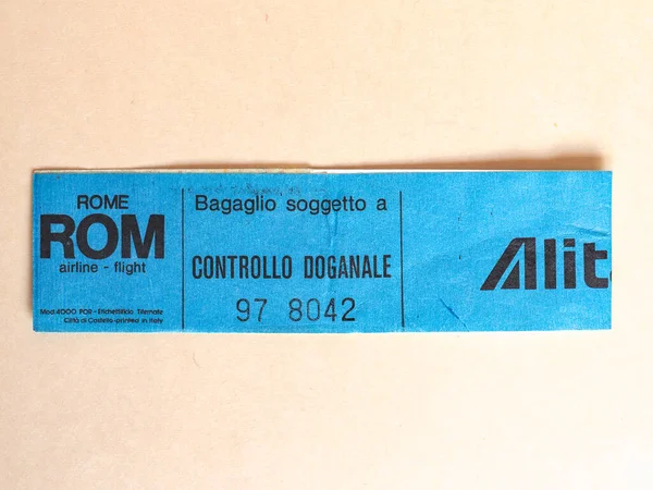 Roma Itália Circa Junho 2020 Etiquetas Bagagem Avião Alitalia — Fotografia de Stock