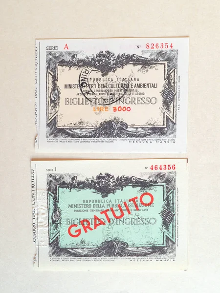 Turin Italy Circa June 2020 Vintage Italian Museum Tickets — Stock Photo, Image