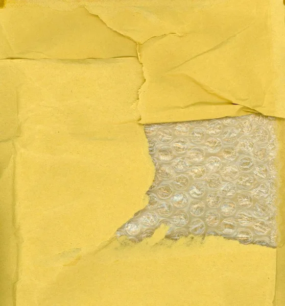 Papel Amarillo Textura Envoltura Burbuja Útil Como Fondo — Foto de Stock