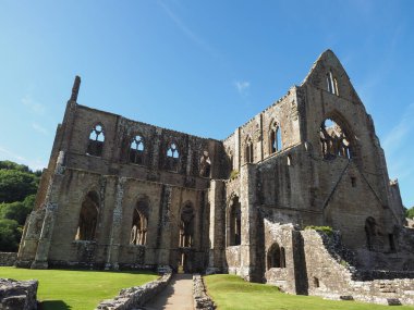 TINTERN, İngiltere - CIRCA SEPTEMBER 2019: Tintern Abbey (Galce Abaty Tyndyrn) harabeleri