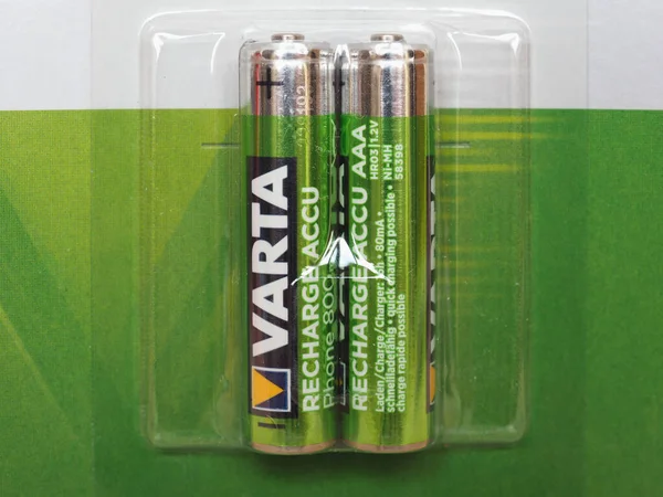 Hannover Tyskland Circa Maj 2020 Låda Med Uppladdningsbara Batterier Varta — Stockfoto