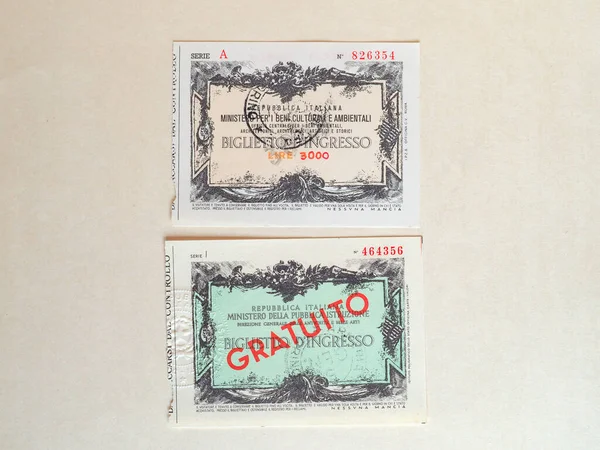 Turin Italy Circa June 2020 Vintage Italian Museum Tickets — Stock Photo, Image