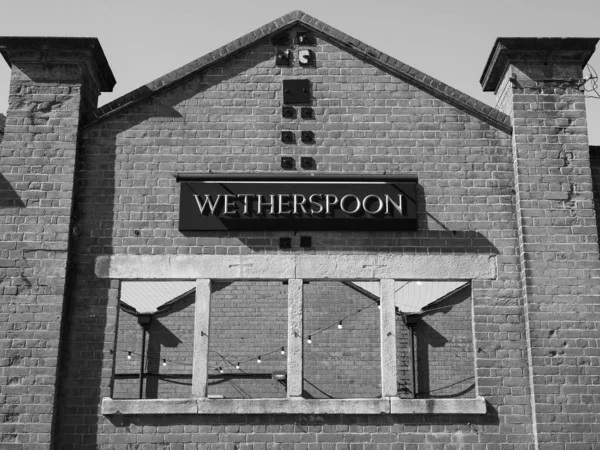 Chepstow Circa September 2019 Wetherspoon Pub Sign Black White — Stock Photo, Image