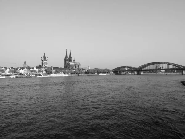 Koeln Německo Circa August 2019 Pohled Panorama Města Řeky Černobílém — Stock fotografie