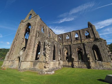 TINTERN, İngiltere - CIRCA SEPTEMBER 2019: Tintern Abbey (Galce Abaty Tyndyrn) harabeleri