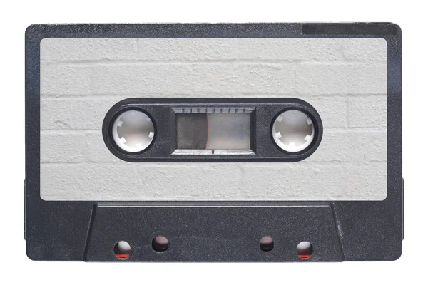 Magnetic Tape Cassette Analog Audio Music Recording White Brick Wall — Stock Photo, Image