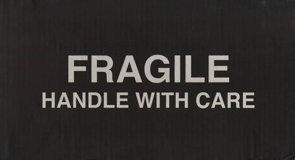 Fragile Handle Care Warning Sign Black Corrugated Cardboard Box — Stock Photo, Image