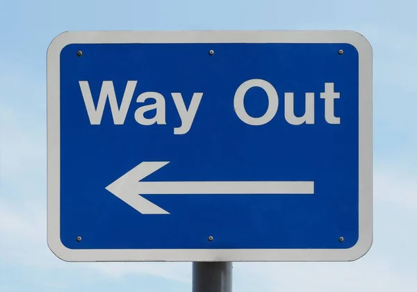 Way Out Traffic Direction Sign White Blue — Stock Photo, Image