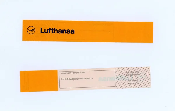 Frankfurt Main Almanya Circa Ectober 2020 Lufthansa Bagaj Etiketi — Stok fotoğraf