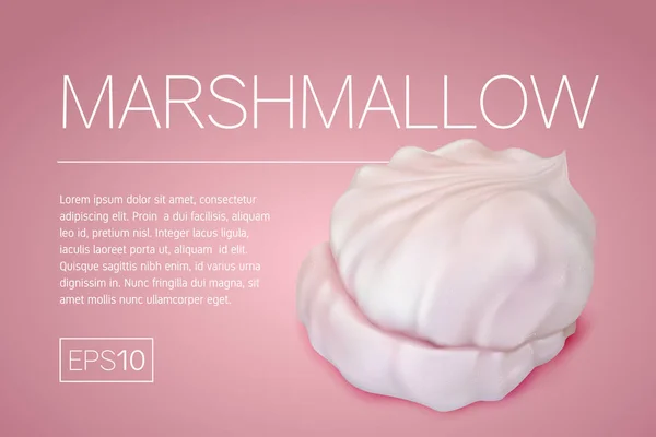 Banner Con Immagine Realistica Marshmallow Sfondo Rosa Marshmallow Aria Una — Vettoriale Stock