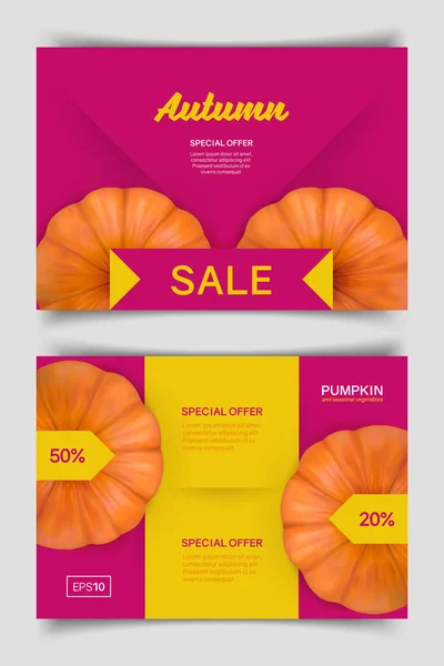 秋季销售明亮的粉红色背景与南瓜 — 图库矢量图片