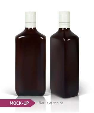 Karanlık gerçekçi Meydanı viski izole üzerinde beyaz arka plan yansıması ile şişe. Şişe tasarımı ile güçlü bir içki için mockup gibi viski, viski, konyak, vb.