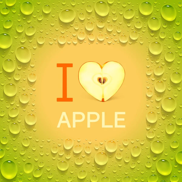 Leuchtend grünes Plakat mit herzförmigem Apfel — Stockvektor