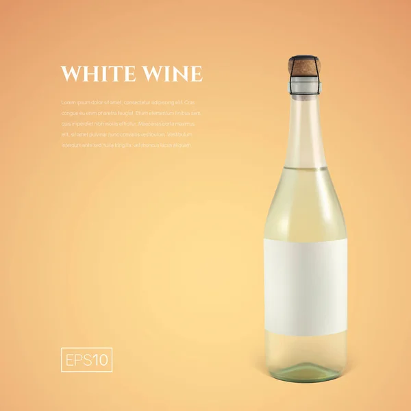 Garrafa fotorealista de vinho espumante branco sobre um fundo amarelo — Vetor de Stock