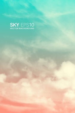 Vertical vector background with realistic pink-blue sky and clouds. clipart