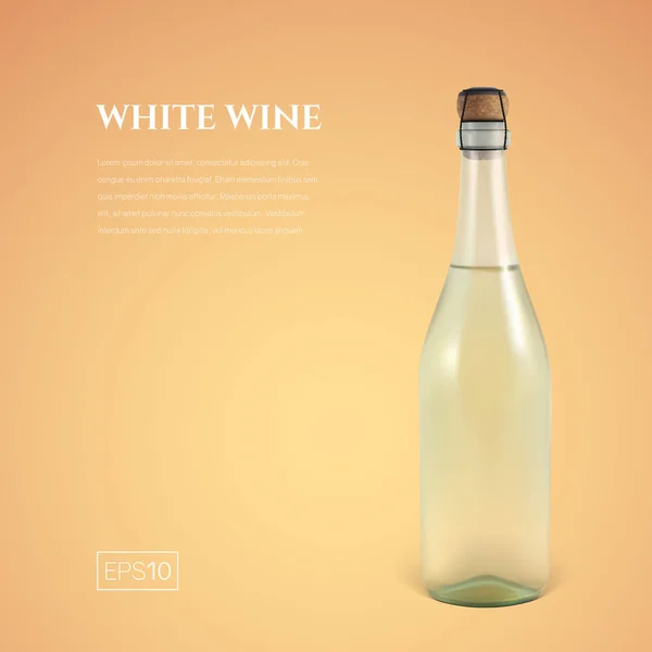 Garrafa fotorealista de vinho espumante branco sobre um fundo amarelo — Vetor de Stock